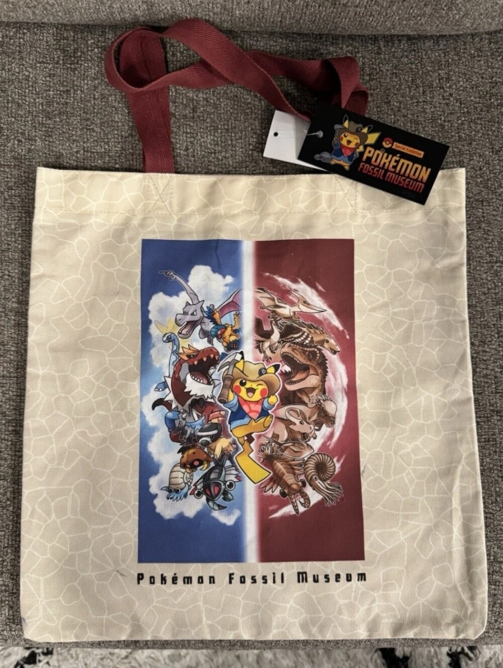 Pokemon Fossil Museum Pikachu Canvas Tote Bag CHICAGO EXCLUSIVE Limited NWT - Picture 1 of 2